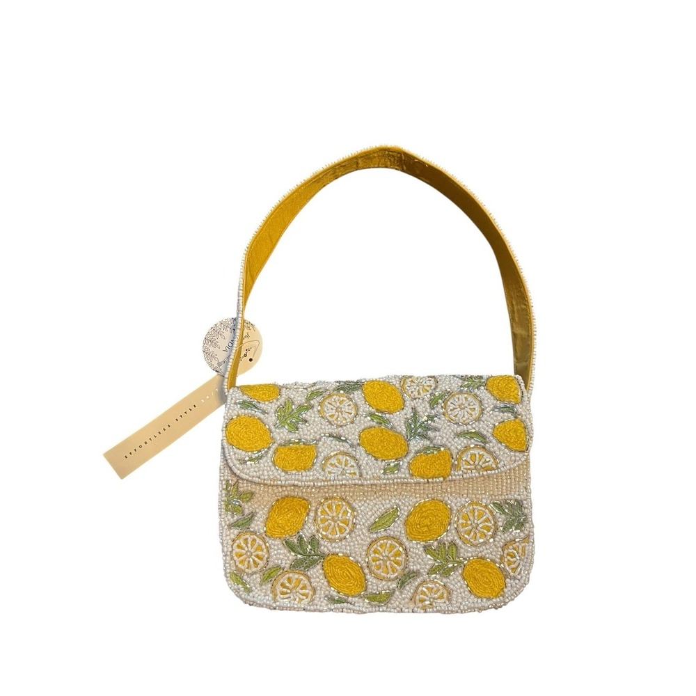 TikTok Viral Made in India Lemon Hand Beaded Purse Yellow Green White NWT